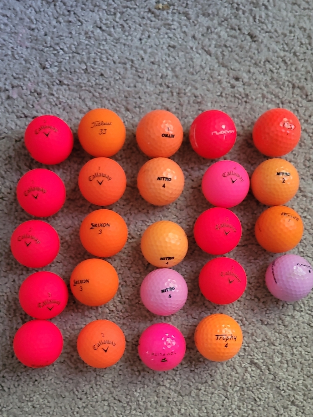 Golf Balls Mixed Brands Pink Orange Lot of 24